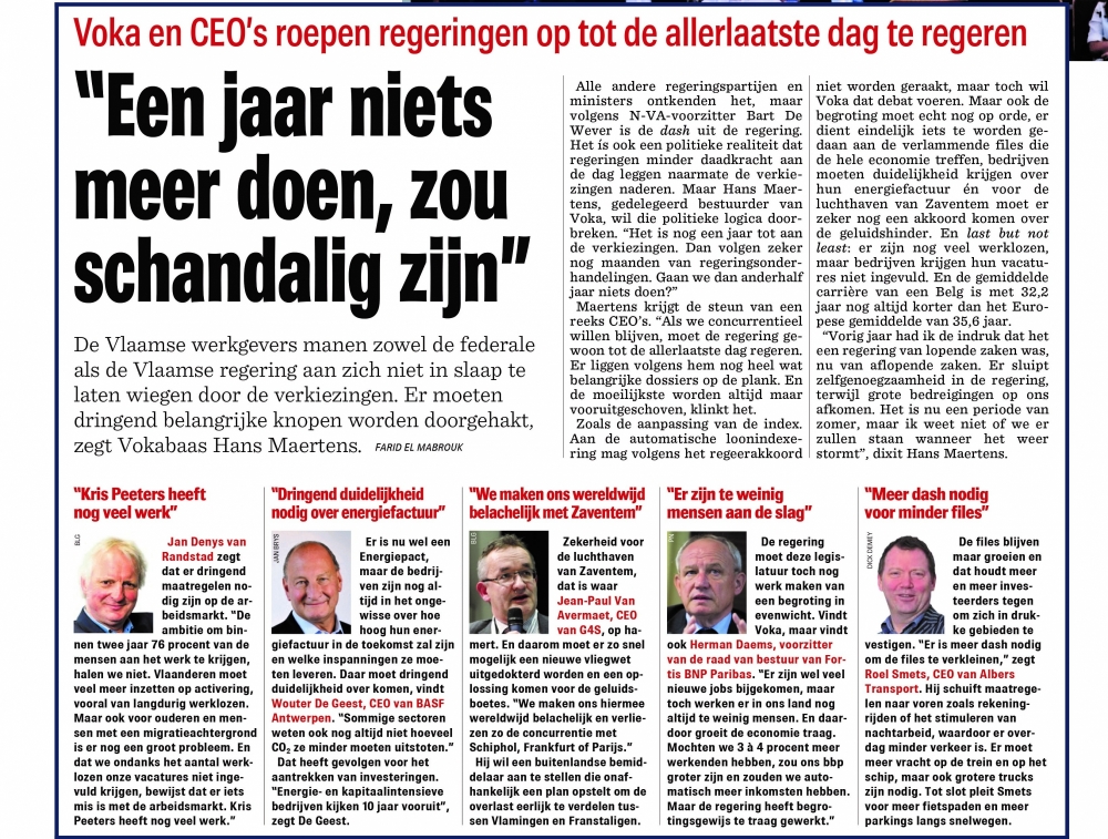 CEO en Voka roepen regering op tot actie