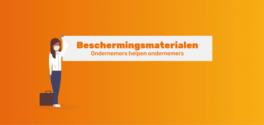 Afbeelding vrouw met mondmasker en tekst beschermingsmaterialen