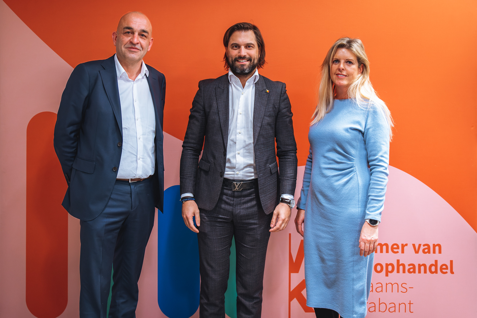 Kris Claes, gedelegeerd bestuurder Voka-KvK Vlaams-Brabant, Georges-Louis Bouchez, voorzitter MR, Daniëlle Vanwesenbeeck, voorzitter Voka-KvK Vlaams-Brabant