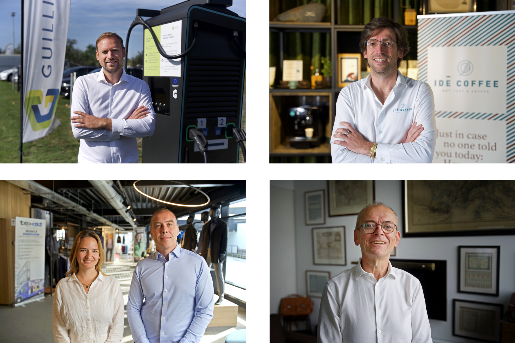 Rohald Guilliams van Guilliams Group, Geert Windels van Ide Coffee, Kim Vandeneende en Tom Van Heffen van Texet en Rik Liekens van Architeam.