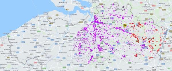 Kaart met ontwrichte zones op