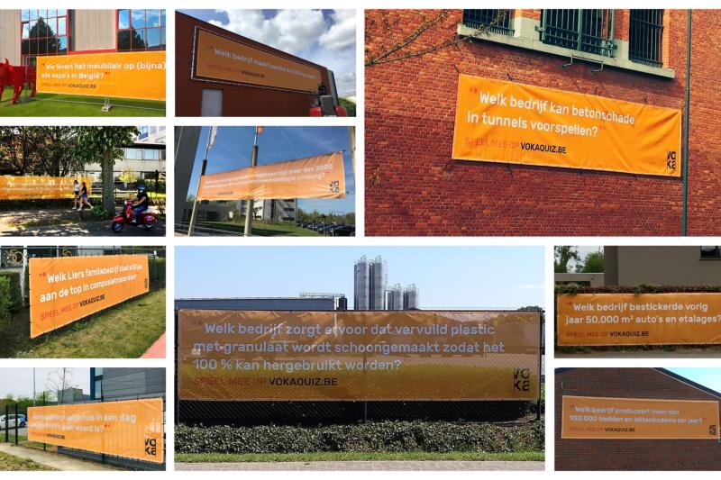Banners met de vragen van de vokaquiz