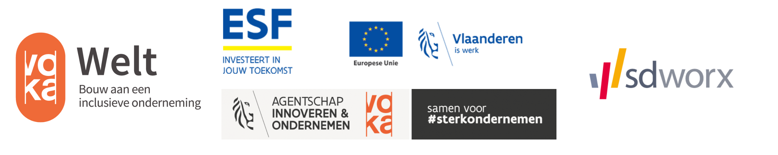 Logobalken Welt, ESF, Vlaio, SD Workx